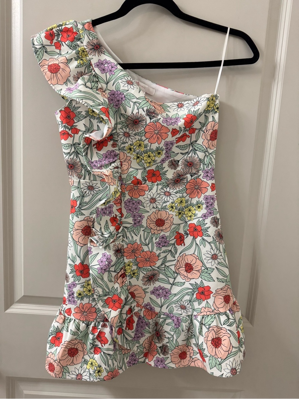 Gianni Bini GB Girls Size 10 Floral One Shoulder Ruffle Dress White Multi NWT